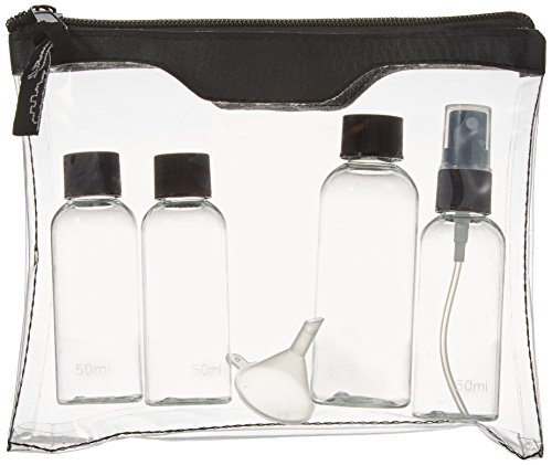 Sicherheitstoilettentasche für Ihre Flugreise, inkl. 2×50 ml, 1×80 ml Fläschchen und 1 Zerstäuber mit Auffülltrichter
