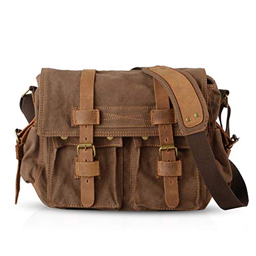 FANDARE Retro Messenger Bag Umhängetasche Schultertasche 14 Zoll Laptoprucksäcke Herren Frauen Tasche Kuriertasche Multifunktions Canvas Braun