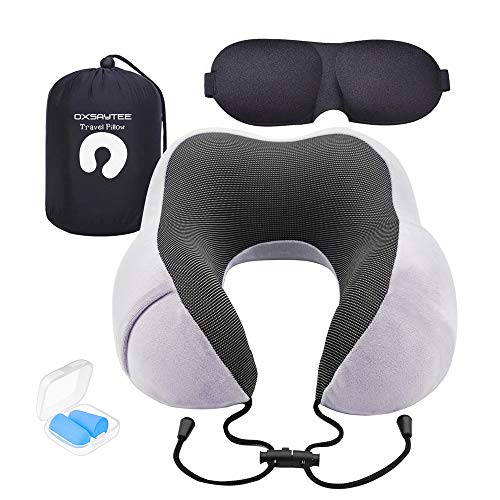 Reise-Nackenkissen | Reisekissen | Orthopädisches Nackenkissen aus Memory-Schaum-Stoff, Ergonomisches Nackenstützkissen mit 360 ° Kopf- und Nackenstütze- Schlafmaske, Ohrenstöpsele und Tragetasche