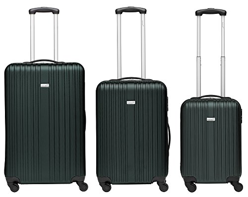 Packenger Kofferset – Line – 3-teilig (M, L & XL), Dunkelgrün, 4 Rollen, Koffer mit Zahlenschloss, Hartschalenkoffer (ABS) robuster Trolley Reisekoffer