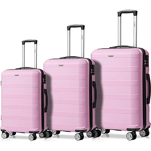 Flieks Reisekoffer Kofferset Hartschale 4 Zwillingsrollen Trolleys Gepäck Koffer 3tlg. (Pink, Set)