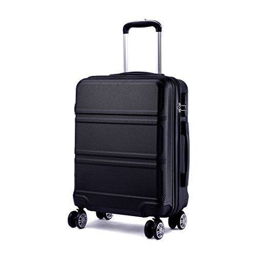 Kono Koffer Trolley Hartschale Handgepäck Zwillingsrollen Leichtgewicht ABS Kabinentrolley Reisekoffer Zahlenschloss 55cm(schwarz)