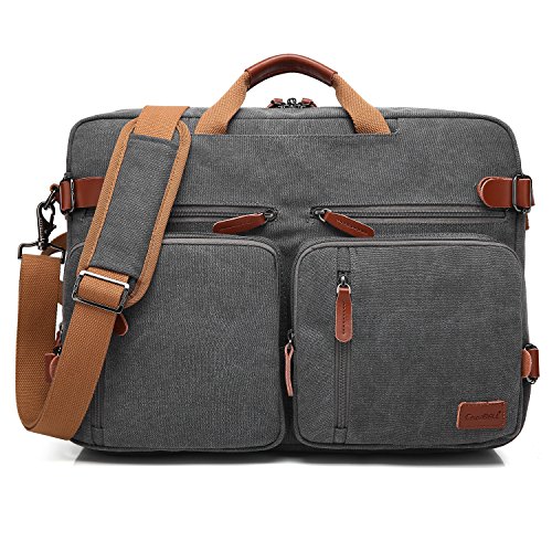 CoolBell umwandelbar Rucksack Messenger Bag Umhängetasche Laptop Tasche Handtasche Business Aktentasche Multifunktions Reise Rucksack Passend für 17,3 Zoll Laptop/Männer/Frauen(Canvas Dunkel Grau)