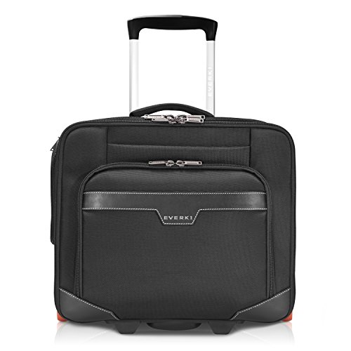 Everki Journey –  Business Laptop Trolley mit anpassbarem Fach für Notebooks von 11 bis 16 Zoll (28-40,6 cm), Akten-Organisation, Bekleidungsfach, Trolley-Lasche und besonders leisen Rollen, Schwarz