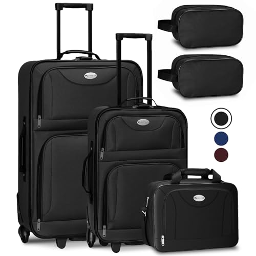 Juskys Trolley Reisekoffer Set 5 teilig – 60 Liter, 2 Rollen, Weichschale, wasserabweisend Stoff, leicht, Handgepäck – Koffer in Schwarz