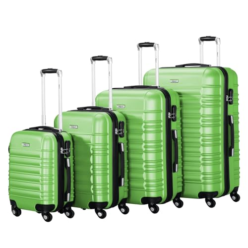 Zelsius Koffer Set 4 Stück, Grün | ABS Hartschalenkoffer mit Zahlenschloss, 4 Rollen und Innen Trennwand | Handgepäckkoffer, Hartschalenkoffer Set 4 teilig, Trolley, Koffer Groß, Luggage Set